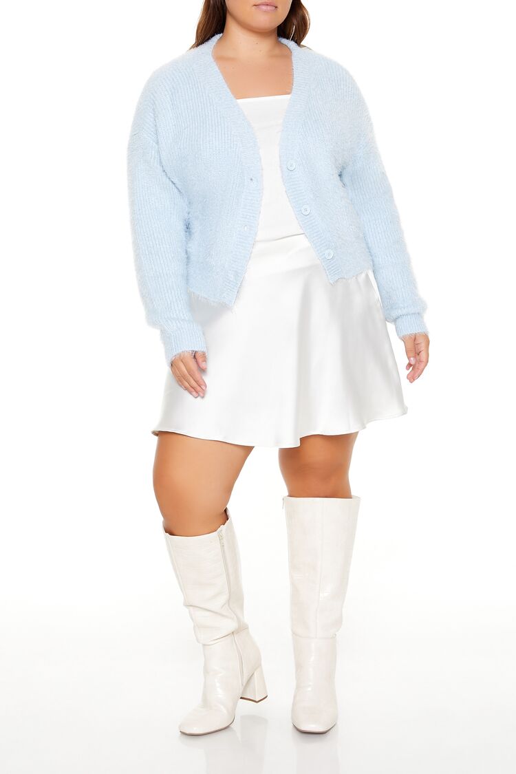 Plus Size Fuzzy Cardigan Sweater-Feelings Star