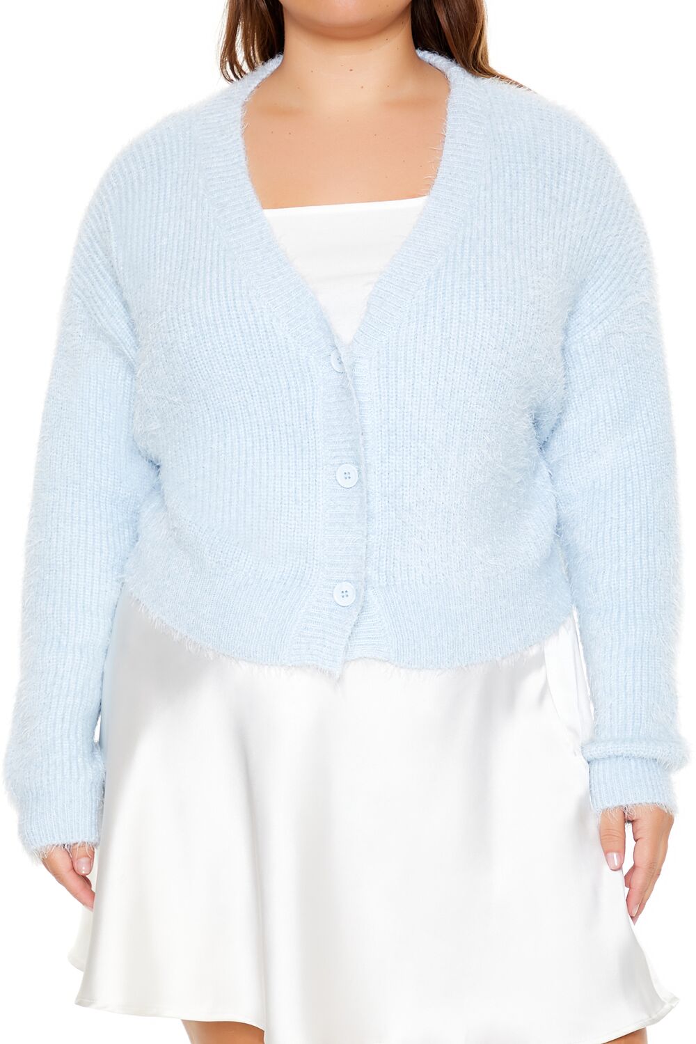 Plus Size Fuzzy Cardigan Sweater-Feelings Star