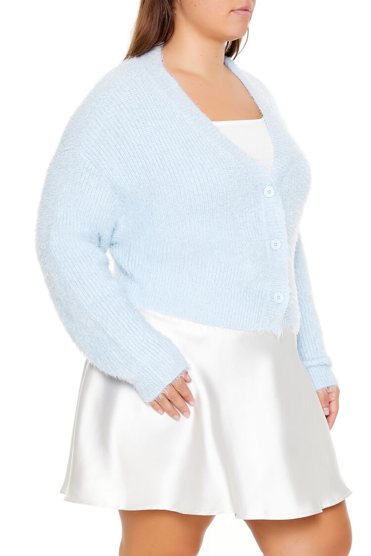 Plus Size Fuzzy Cardigan Sweater-Feelings Star