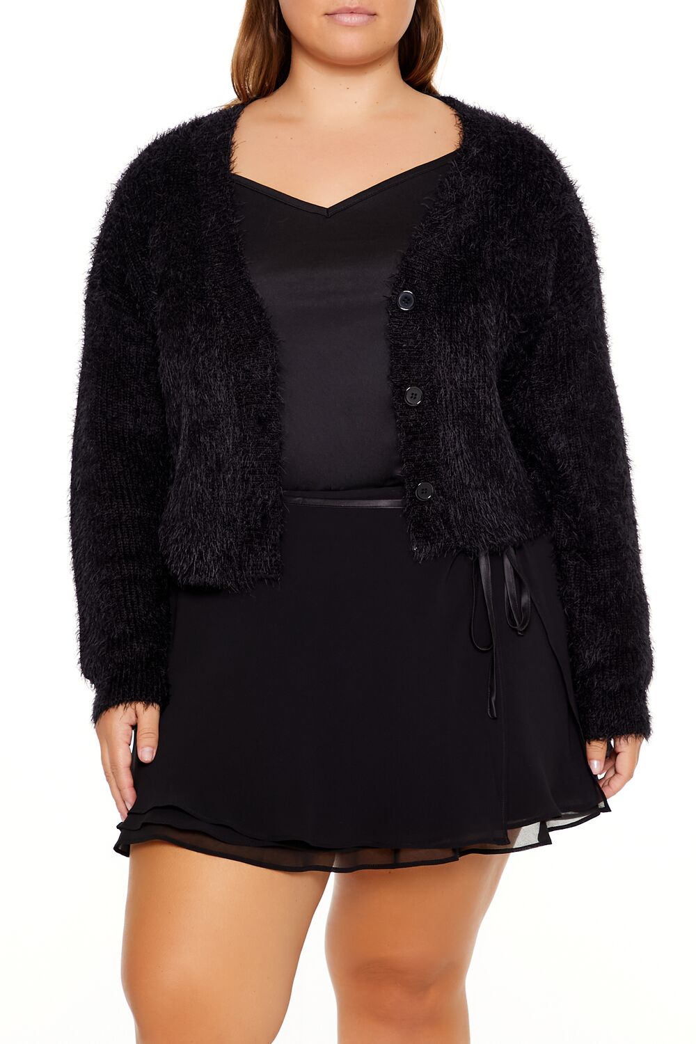 Plus Size Fuzzy Cardigan Sweater-Feelings Star
