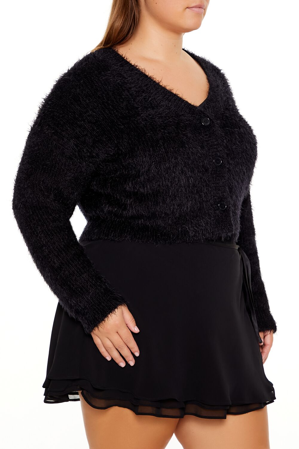 Plus Size Fuzzy Cardigan Sweater-Feelings Star