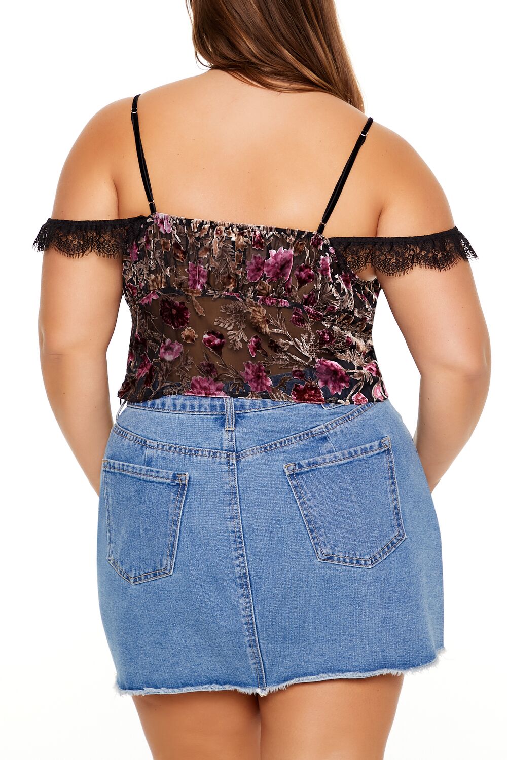 Plus Size Eyelash Lace-Trim Floral Crop Top-Feelings Star