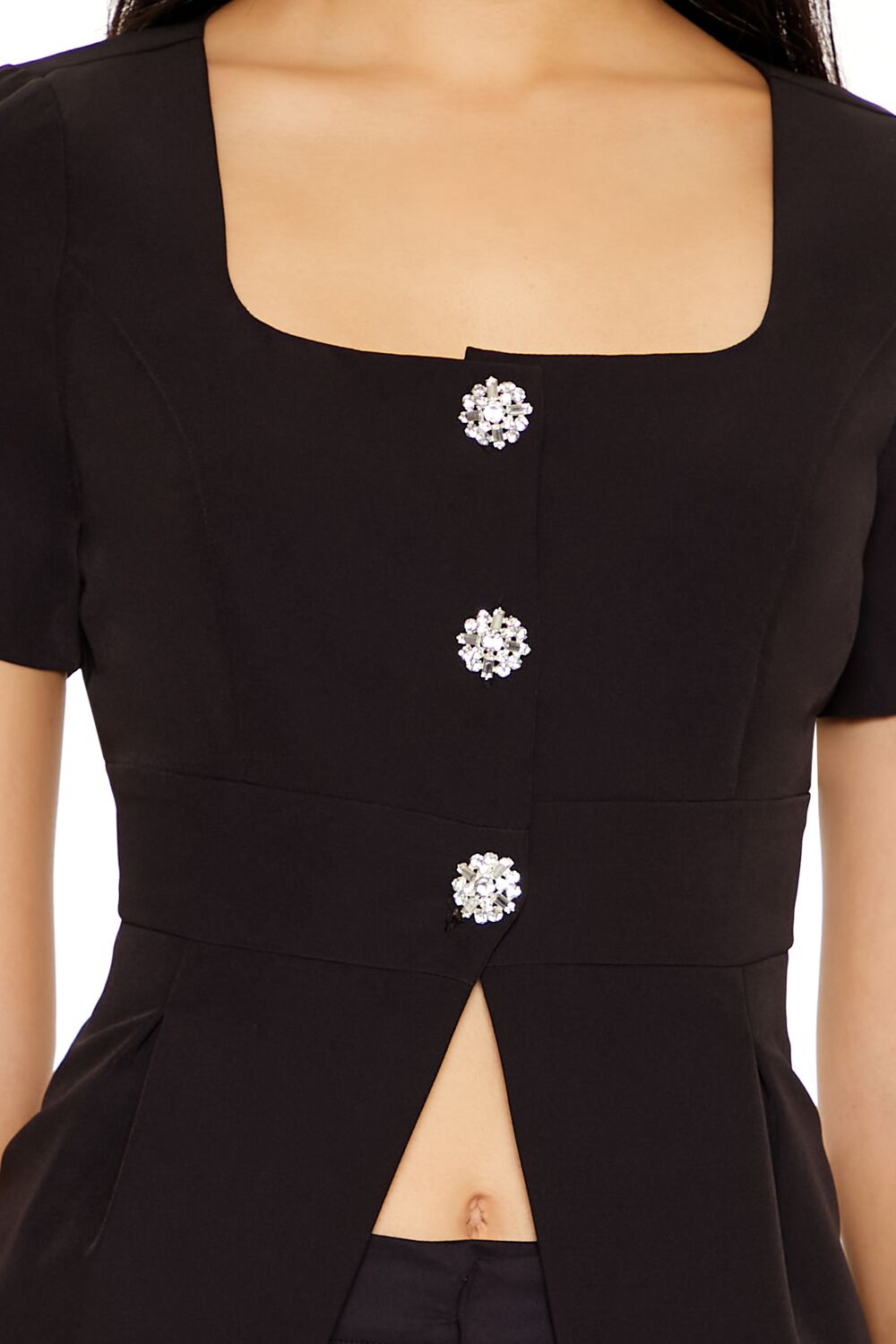 Tweed Floral Button Split-Hem Top-Feelings Star