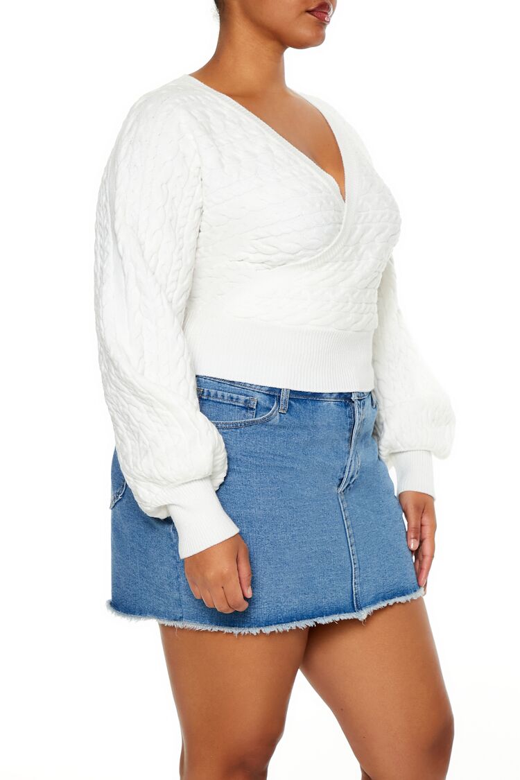 Plus Size Cable Knit Surplice Top-Feelings Star