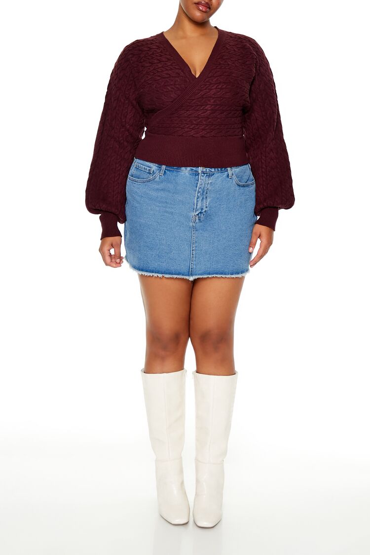 Plus Size Cable Knit Surplice Top-Feelings Star