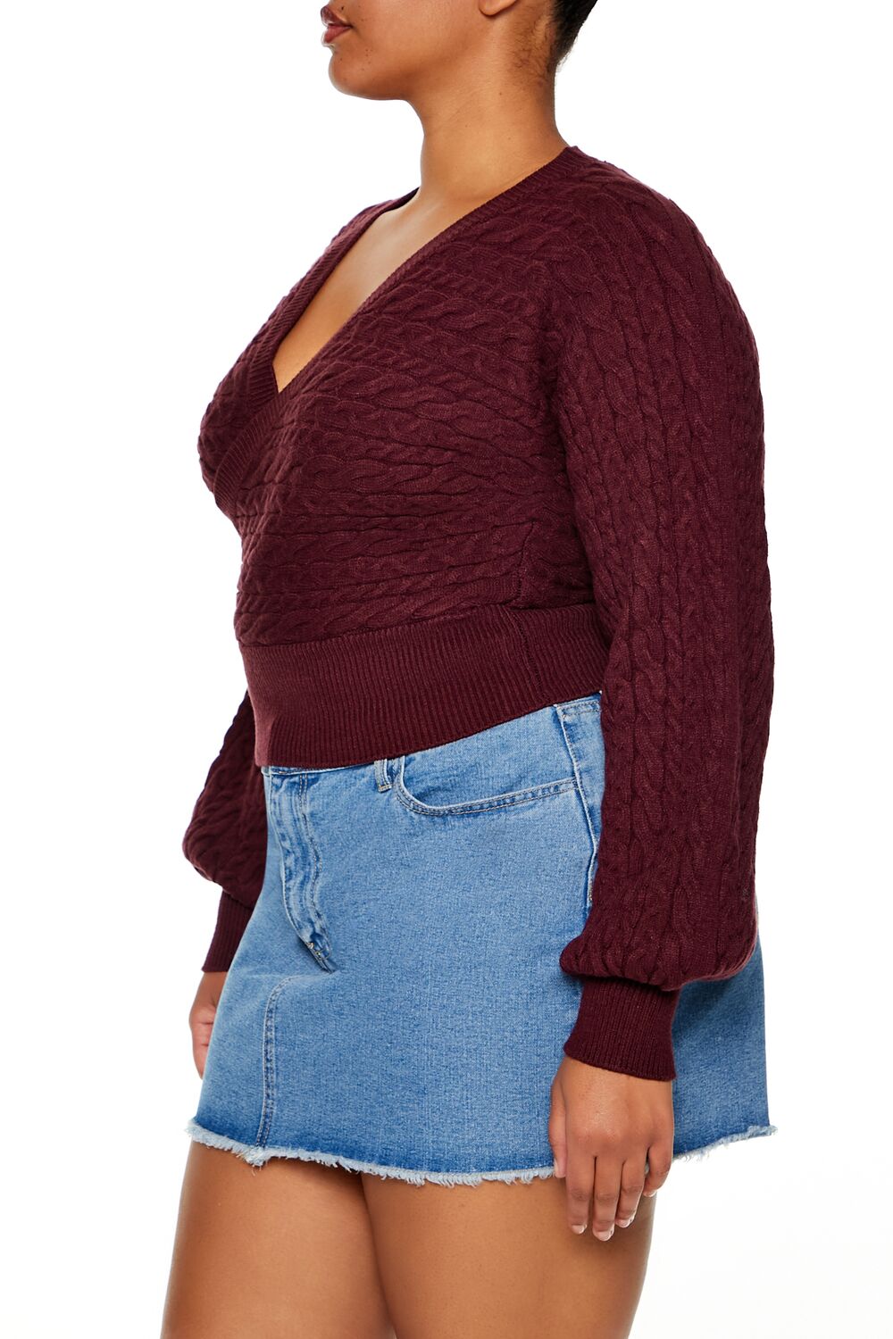 Plus Size Cable Knit Surplice Top-Feelings Star