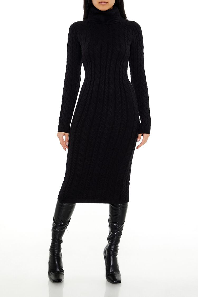 Cable Knit Midi Sweater Dress-Feelings Star