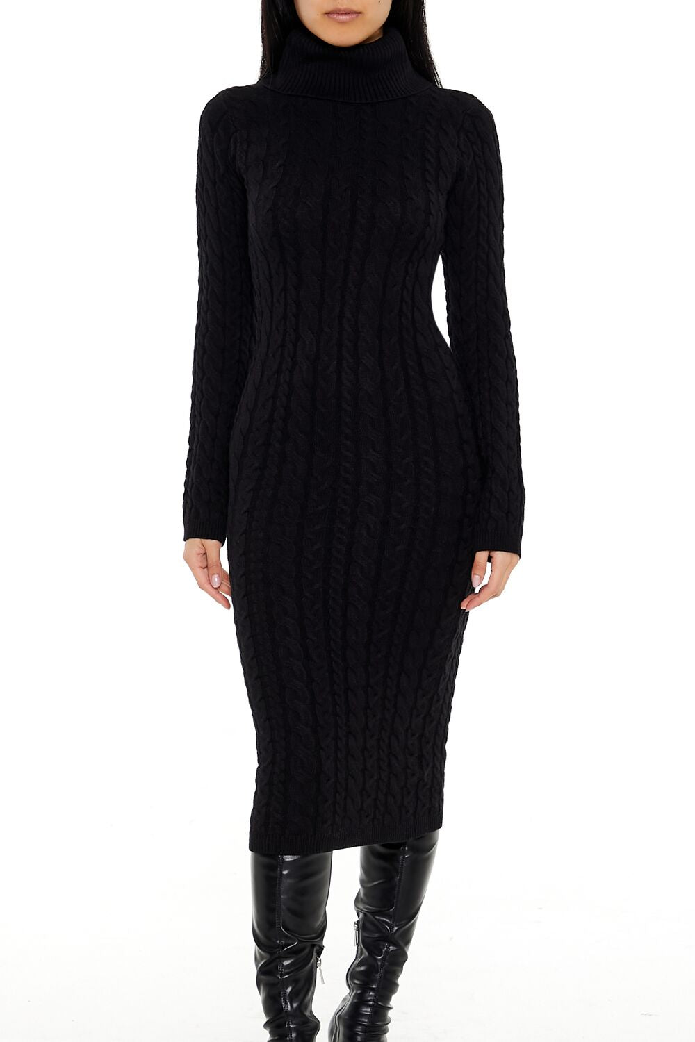 Cable Knit Midi Sweater Dress-Feelings Star