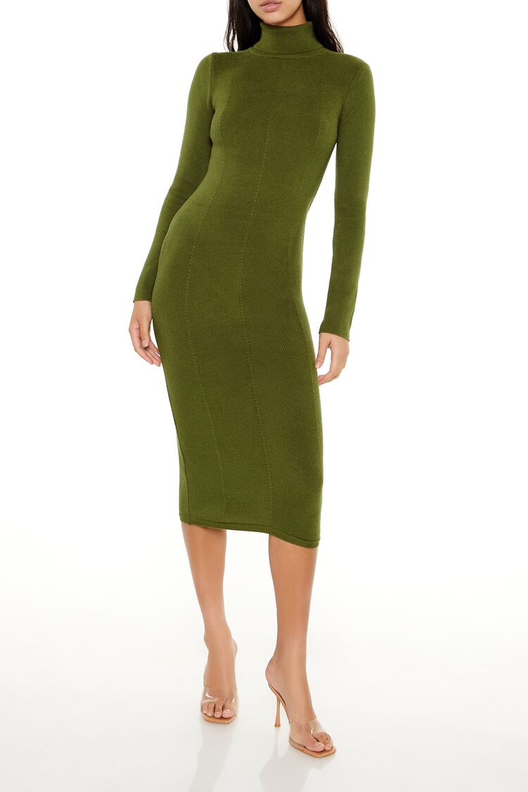Turtleneck Midi Sweater Dress-Feelings Star