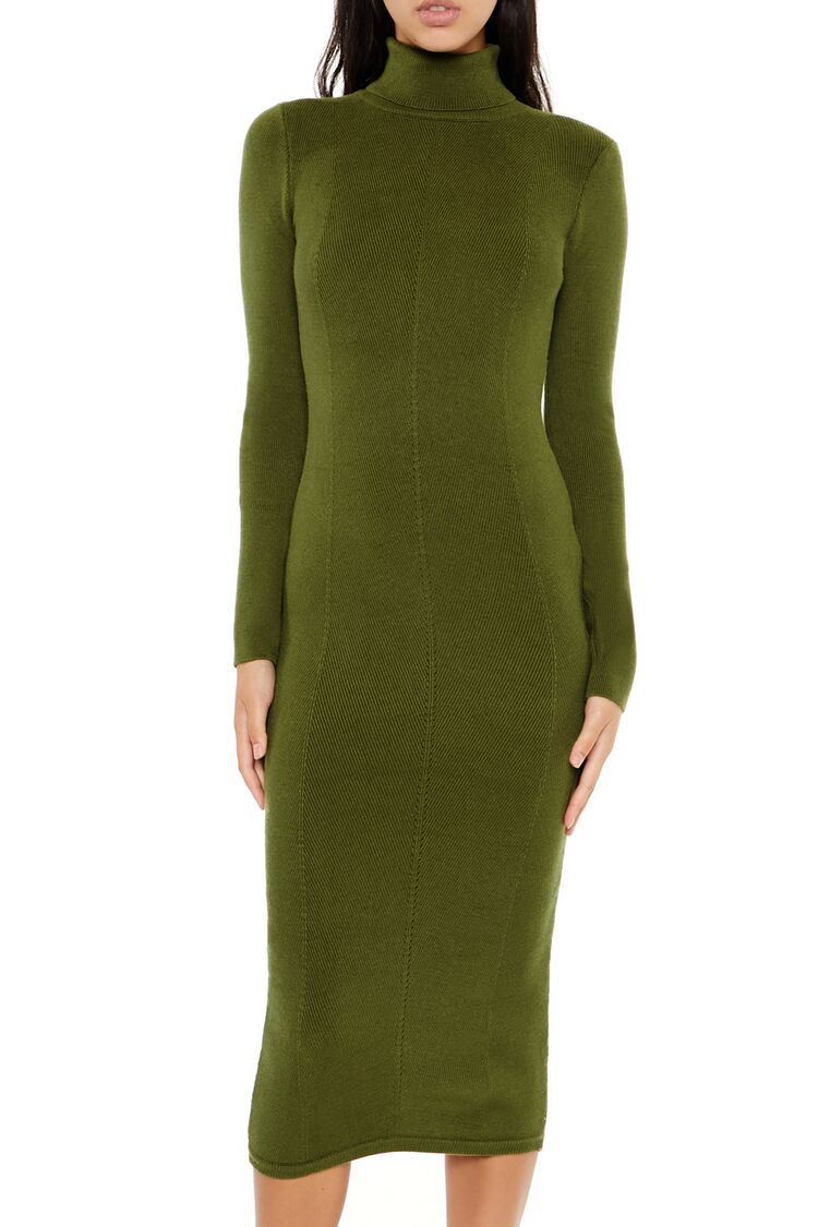 Turtleneck Midi Sweater Dress-Feelings Star