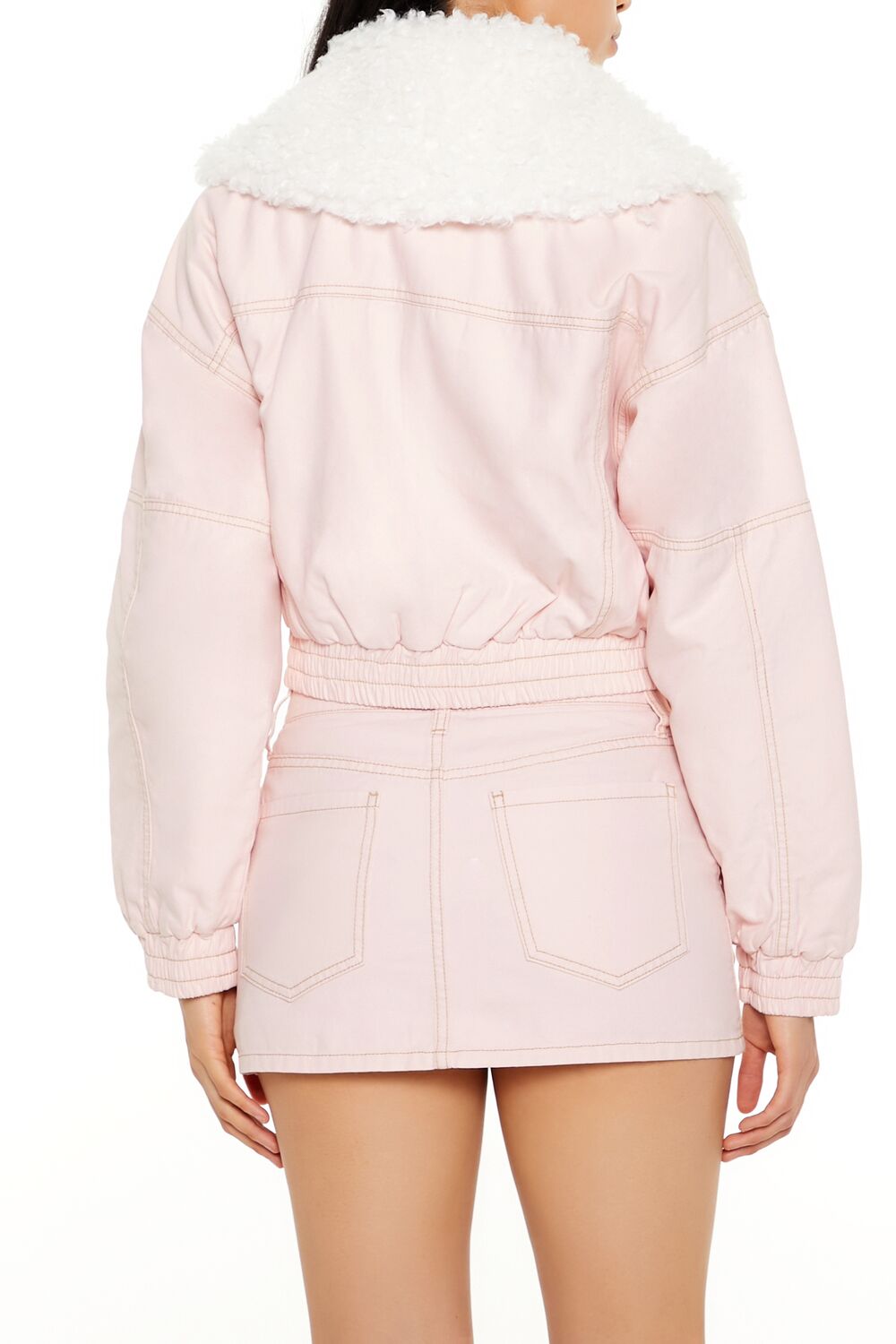 Strappy Faux Fur-Trim Denim Bomber Jacket-Feelings Star