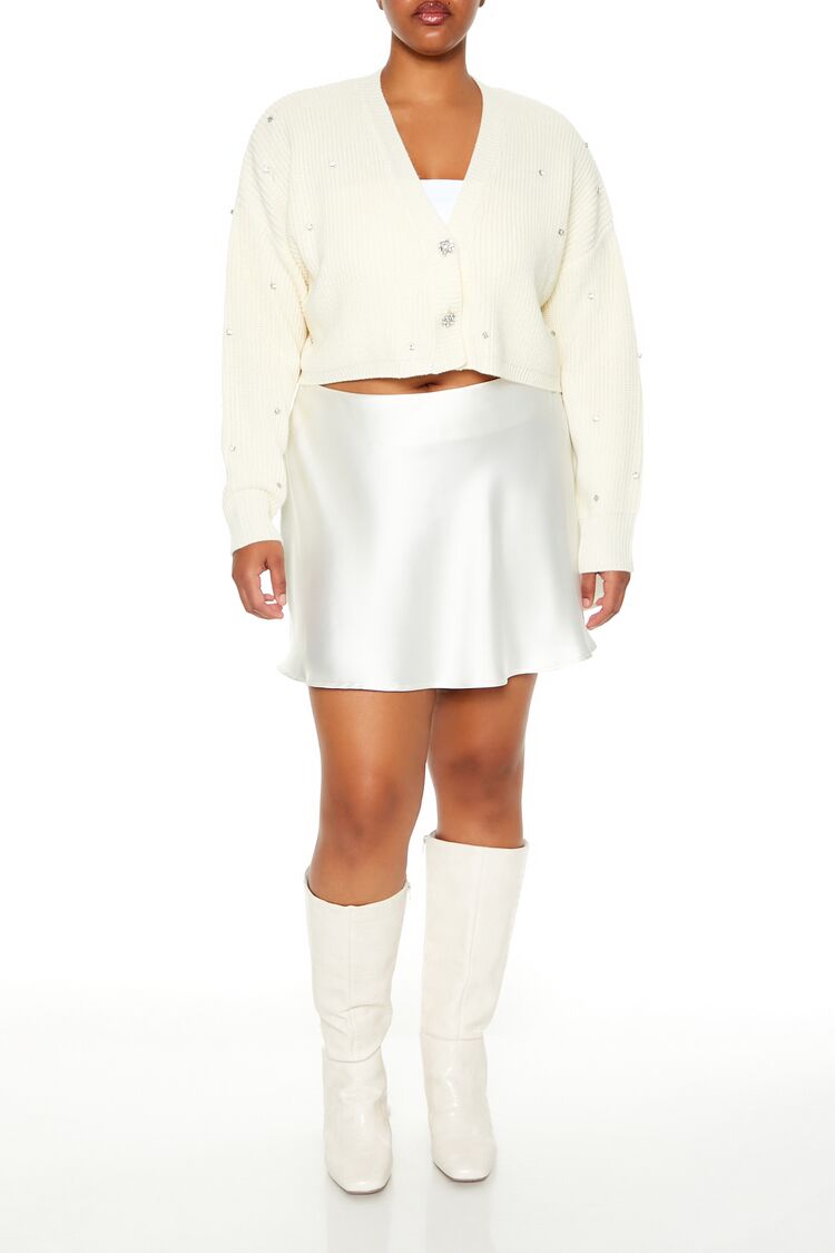 Plus Size Rhinestone Cardigan Sweater-Feelings Star