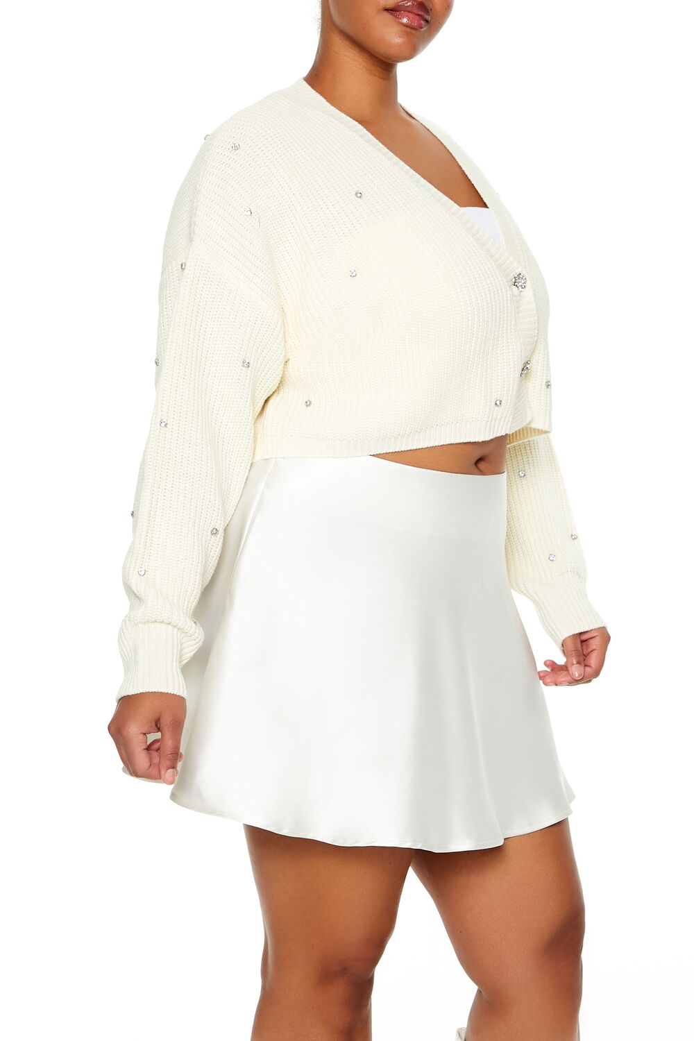 Plus Size Rhinestone Cardigan Sweater-Feelings Star