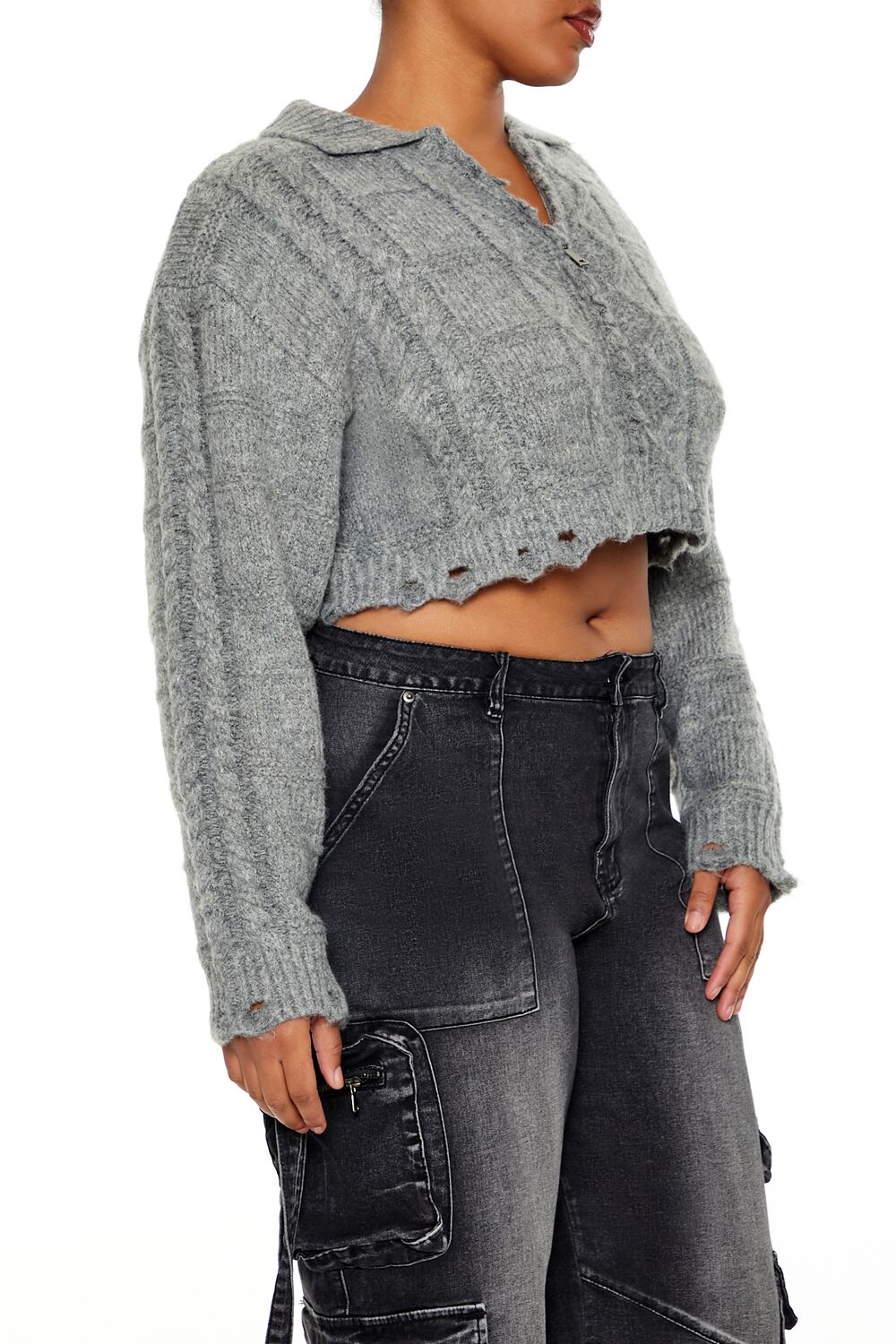 Plus Size Cable Knit Cropped Sweater-Feelings Star