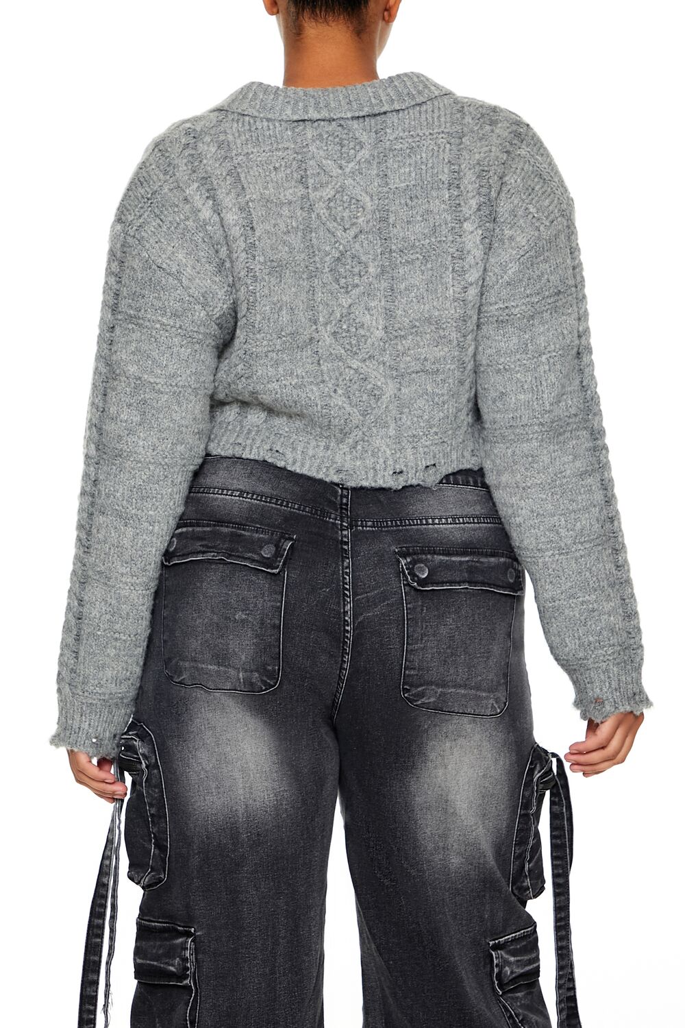 Plus Size Cable Knit Cropped Sweater-Feelings Star