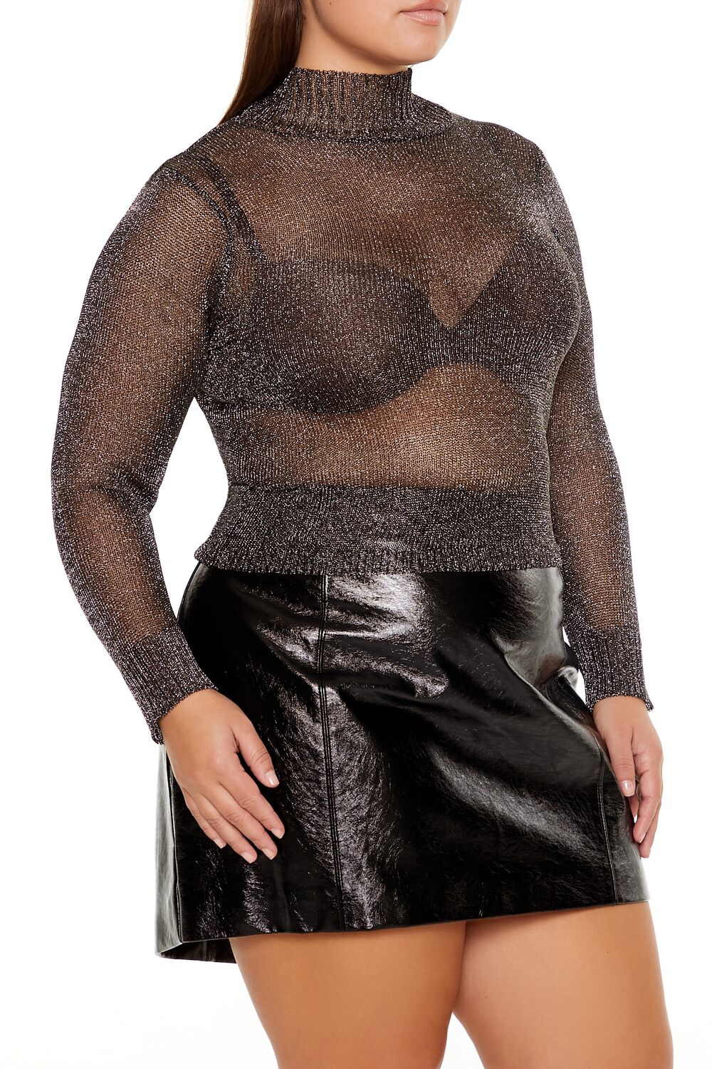 Plus Size Sheer Turtleneck Sweater-Feelings Star