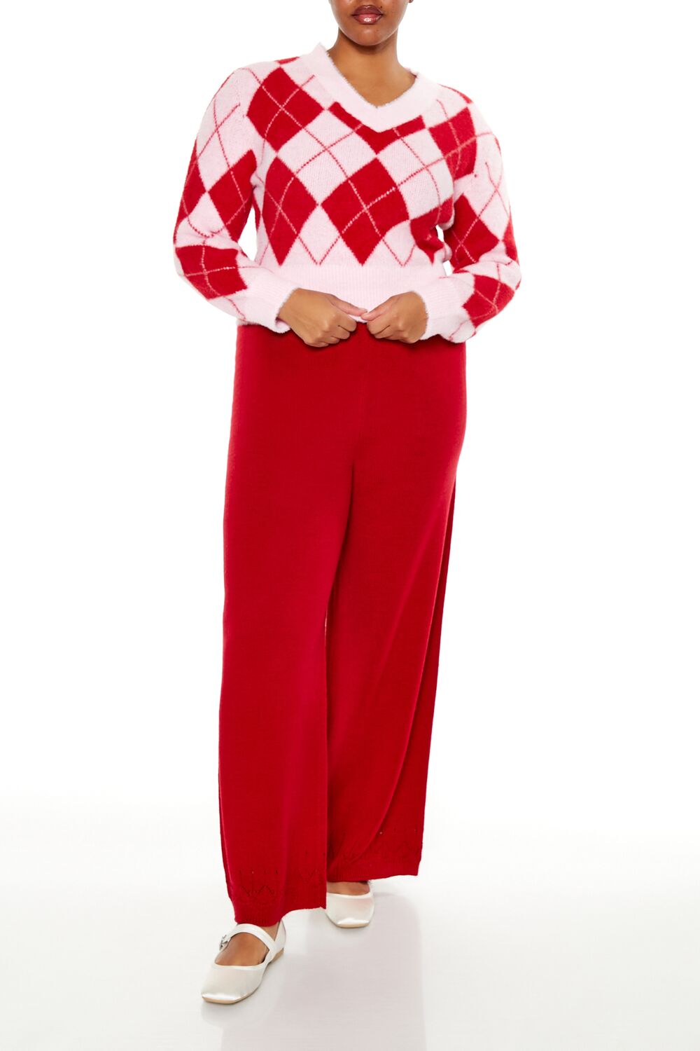 Plus Size Argyle Cropped Sweater-Feelings Star