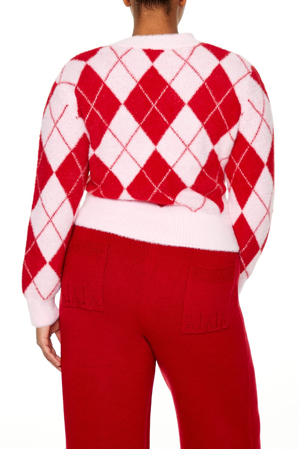 Plus Size Argyle Cropped Sweater-Feelings Star