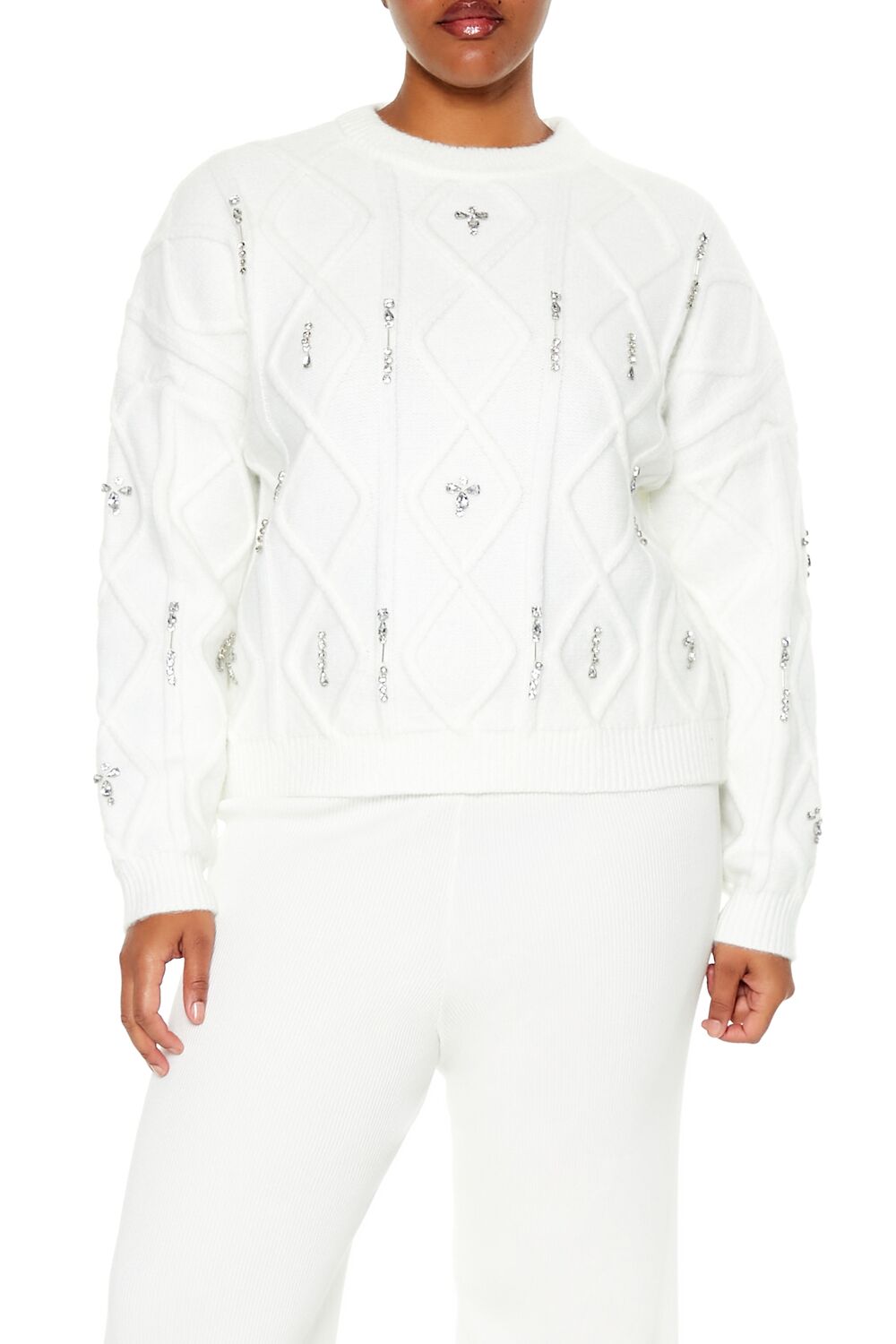 Plus Size Faux Gem Sweater-Feelings Star