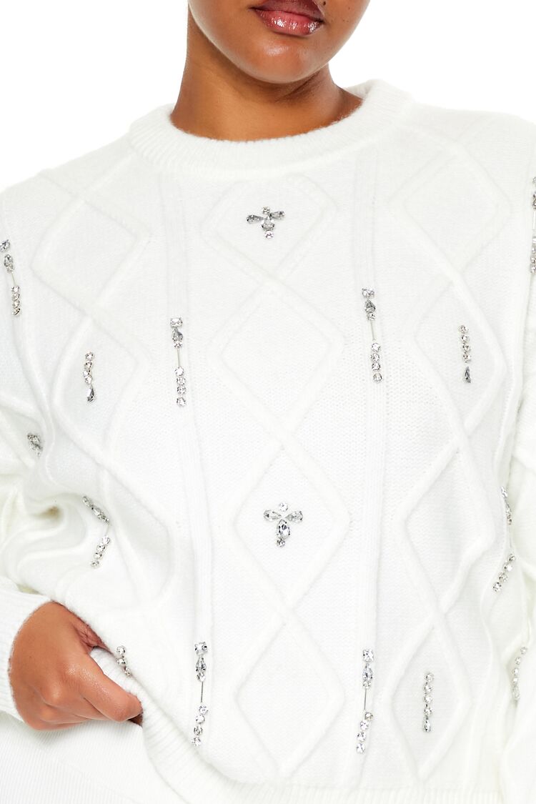 Plus Size Faux Gem Sweater-Feelings Star