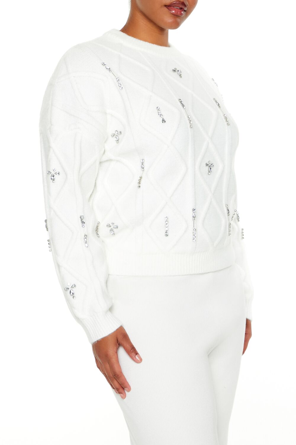 Plus Size Faux Gem Sweater-Feelings Star