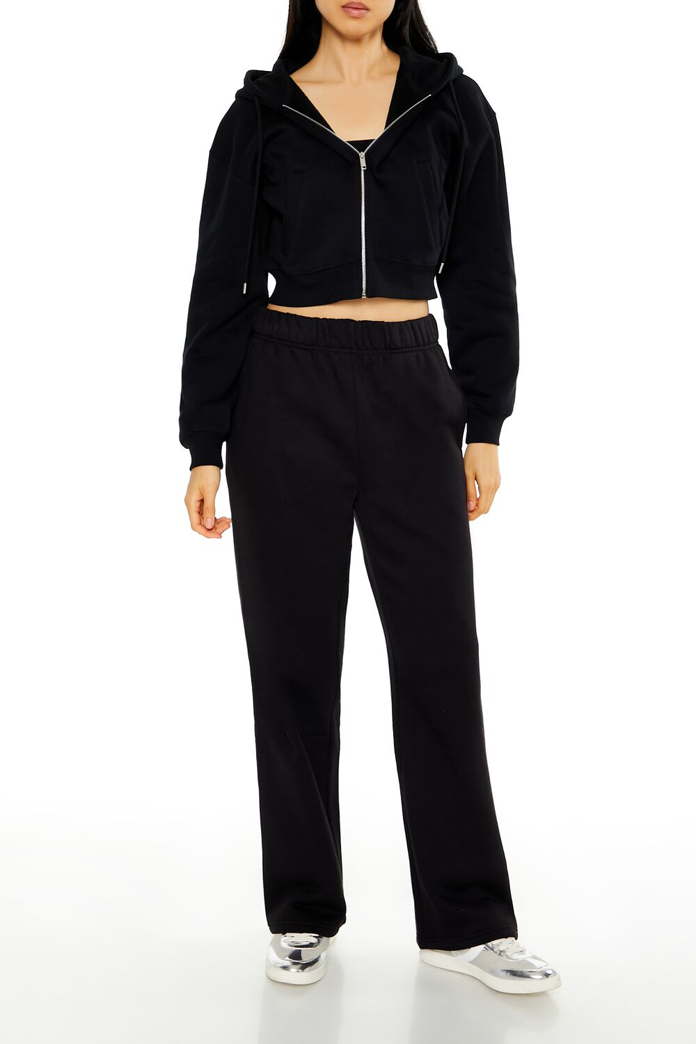 Cropped Fleece Zip-Up Hoodie-Feelings Star