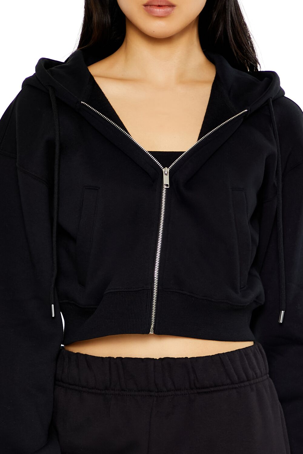 Cropped Fleece Zip-Up Hoodie-Feelings Star