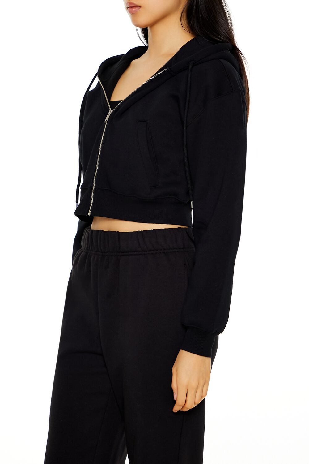 Cropped Fleece Zip-Up Hoodie-Feelings Star