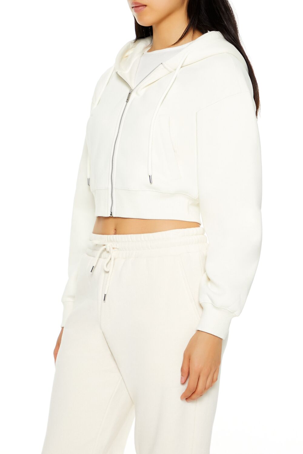 Cropped Fleece Zip-Up Hoodie-Feelings Star