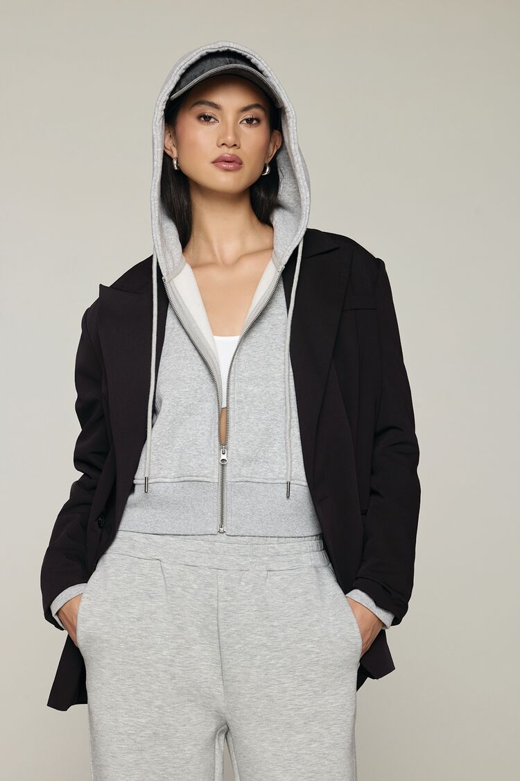 Cropped Fleece Zip-Up Hoodie-Feelings Star