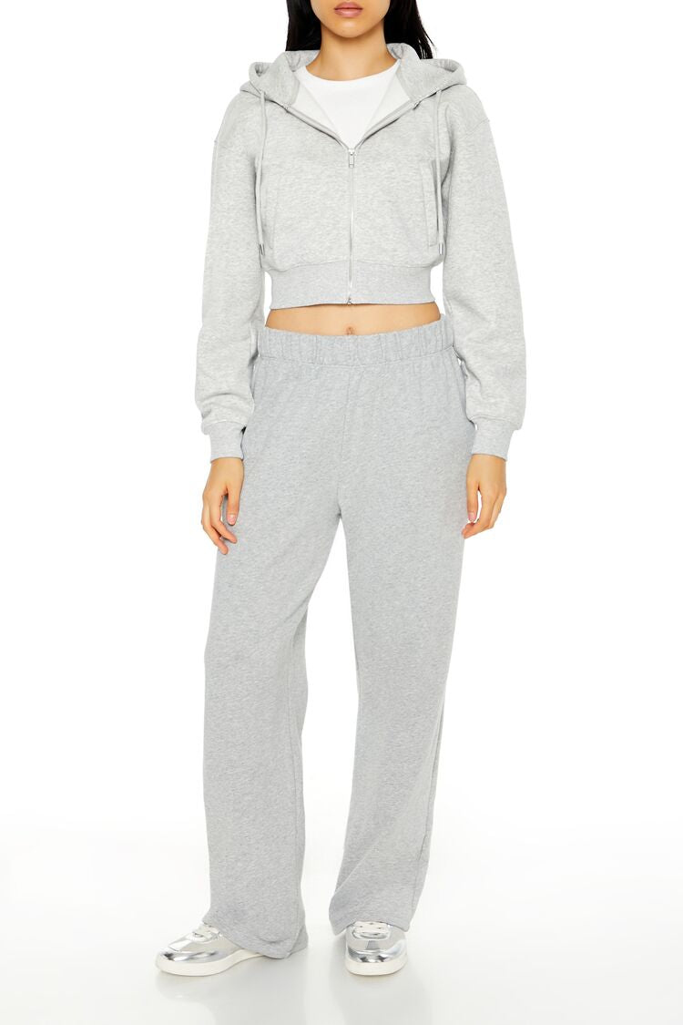 Cropped Fleece Zip-Up Hoodie-Feelings Star