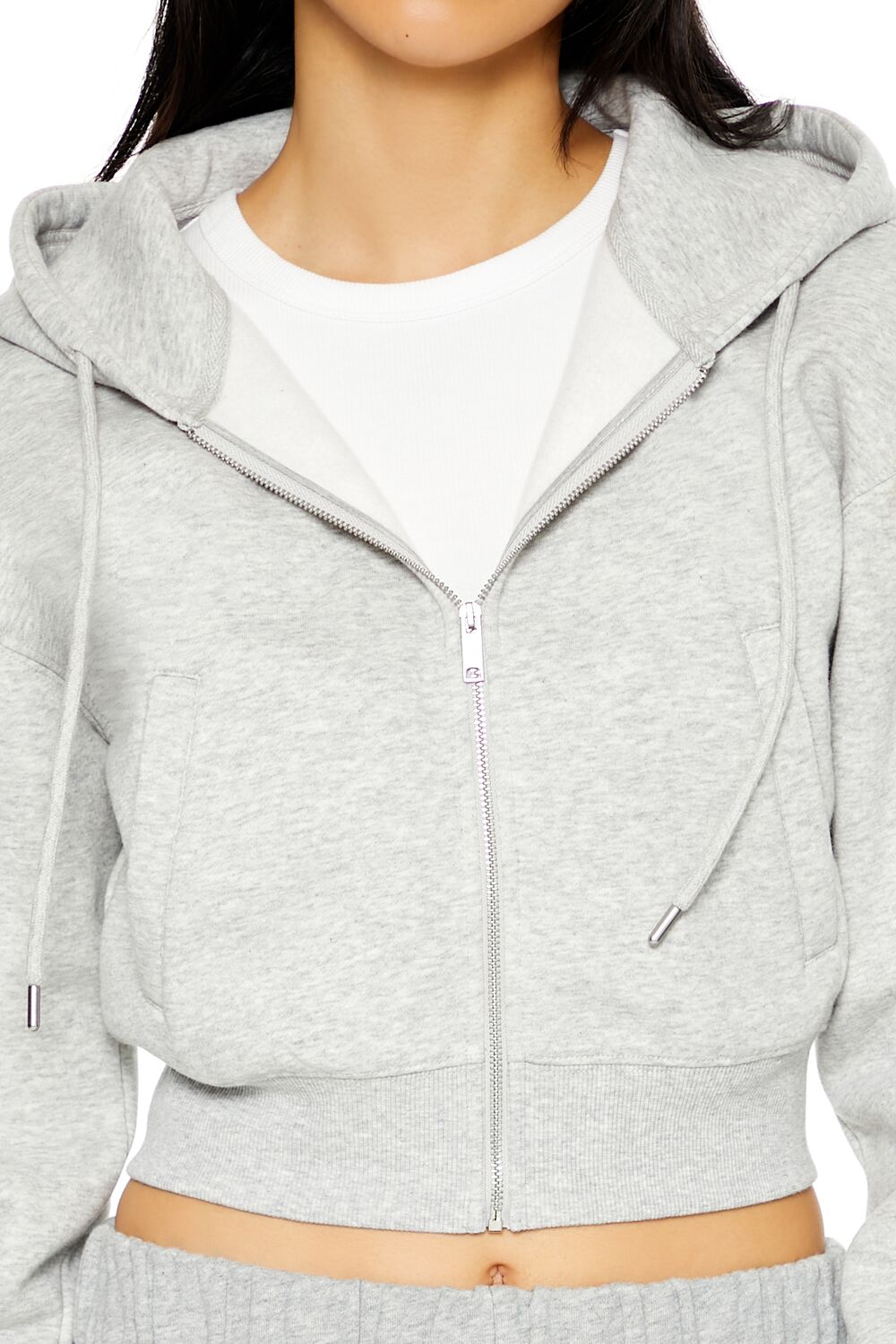 Cropped Fleece Zip-Up Hoodie-Feelings Star