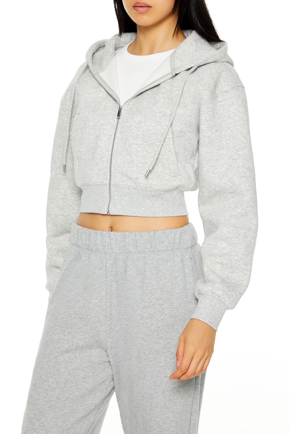 Cropped Fleece Zip-Up Hoodie-Feelings Star