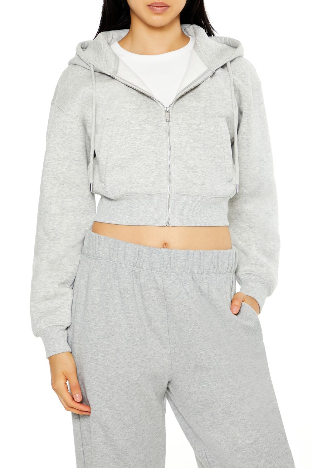 Cropped Fleece Zip-Up Hoodie-Feelings Star