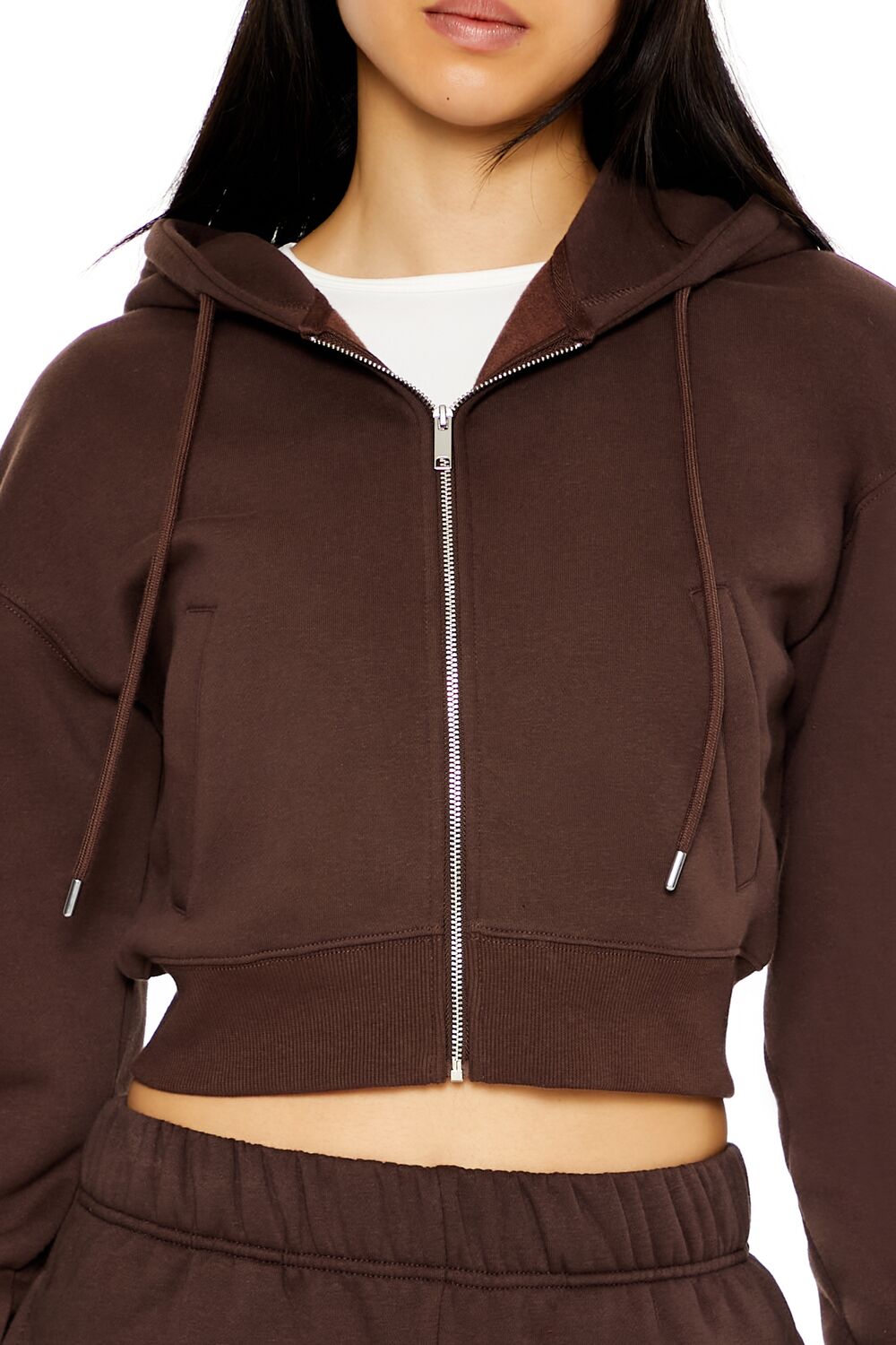 Cropped Fleece Zip-Up Hoodie-Feelings Star