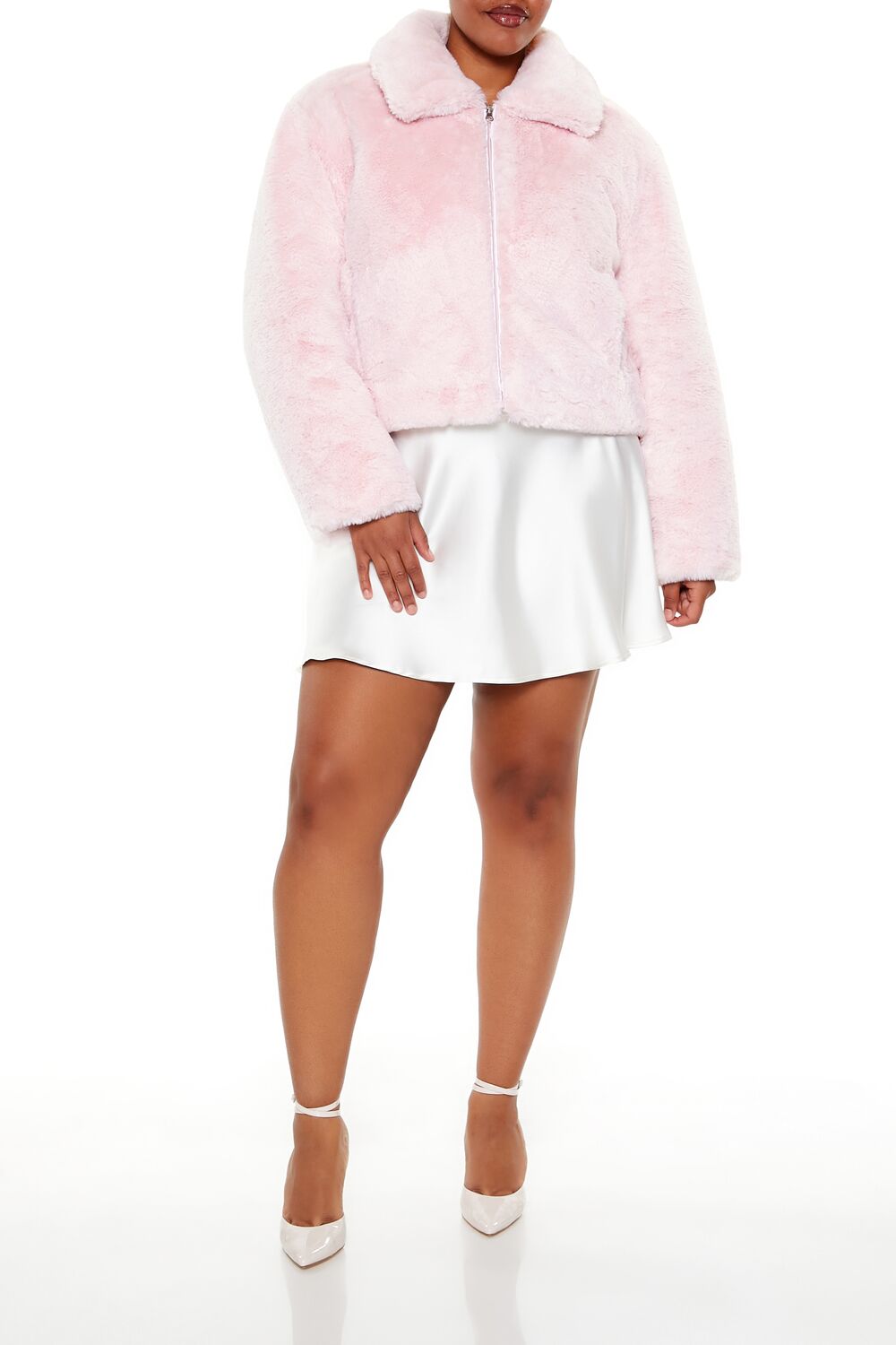 Plus Size Faux Fur Zip-Up Coat-Feelings Star