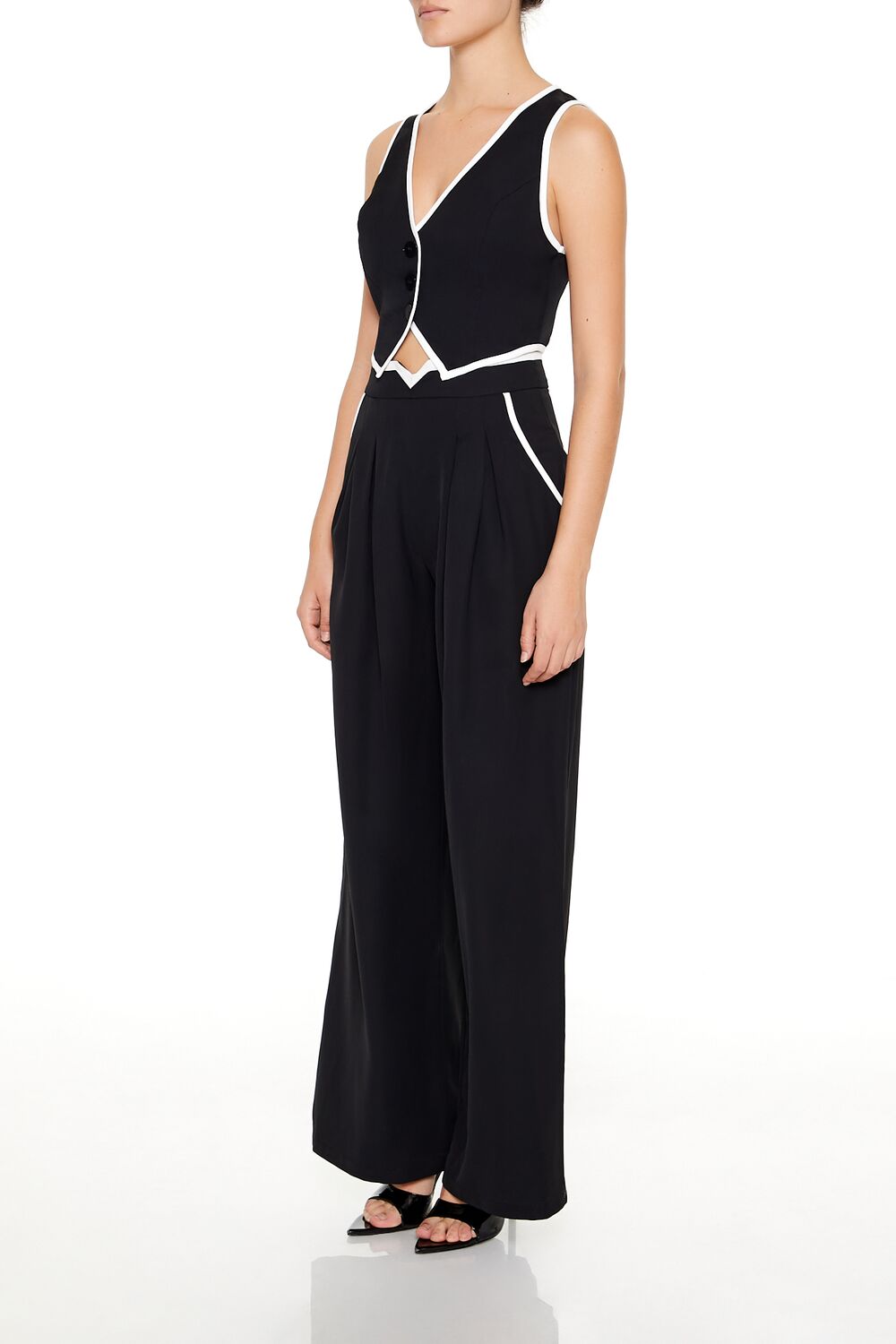 Two-Tone Vest & High-Rise Pants Set-Feelings Star