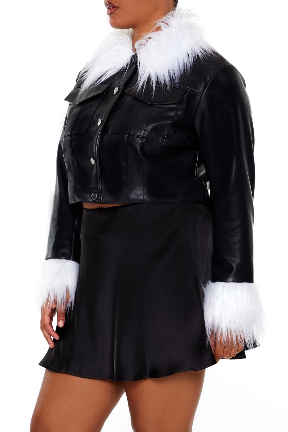 Plus Size Faux Fur-Trim Shacket-Feelings Star