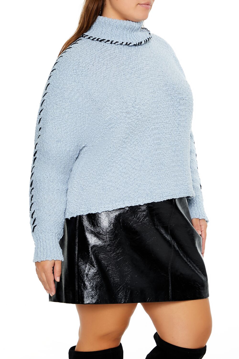Plus Size Whipstitched Turtleneck Sweater-Feelings Star
