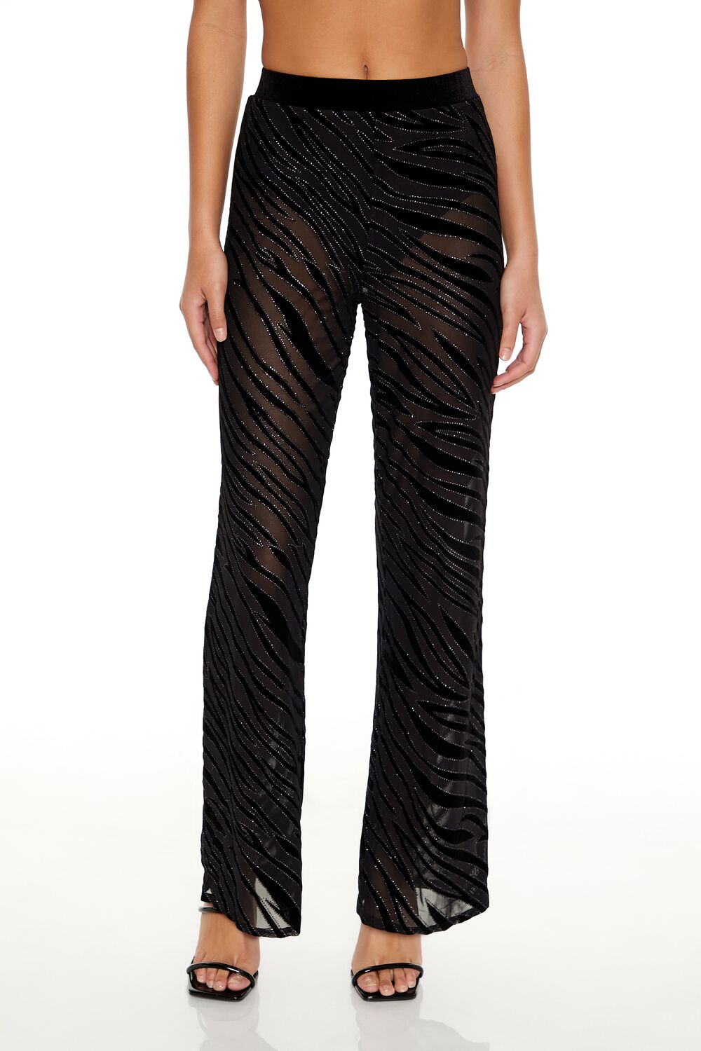 Sheer Sequin Zebra Flare Pants-Feelings Star
