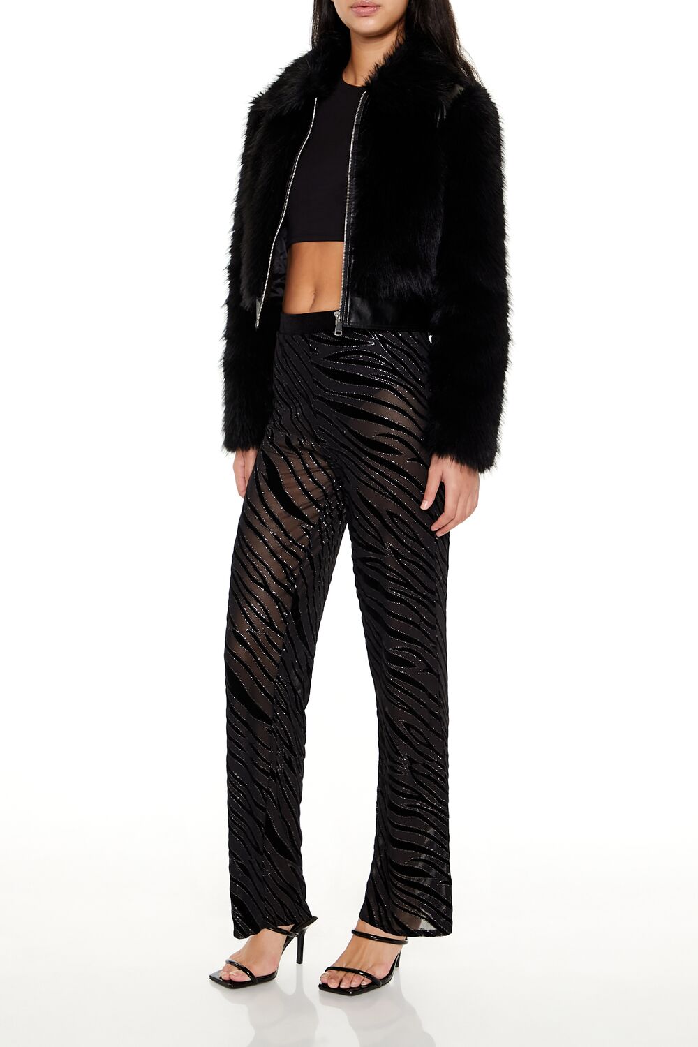Sheer Sequin Zebra Flare Pants-Feelings Star