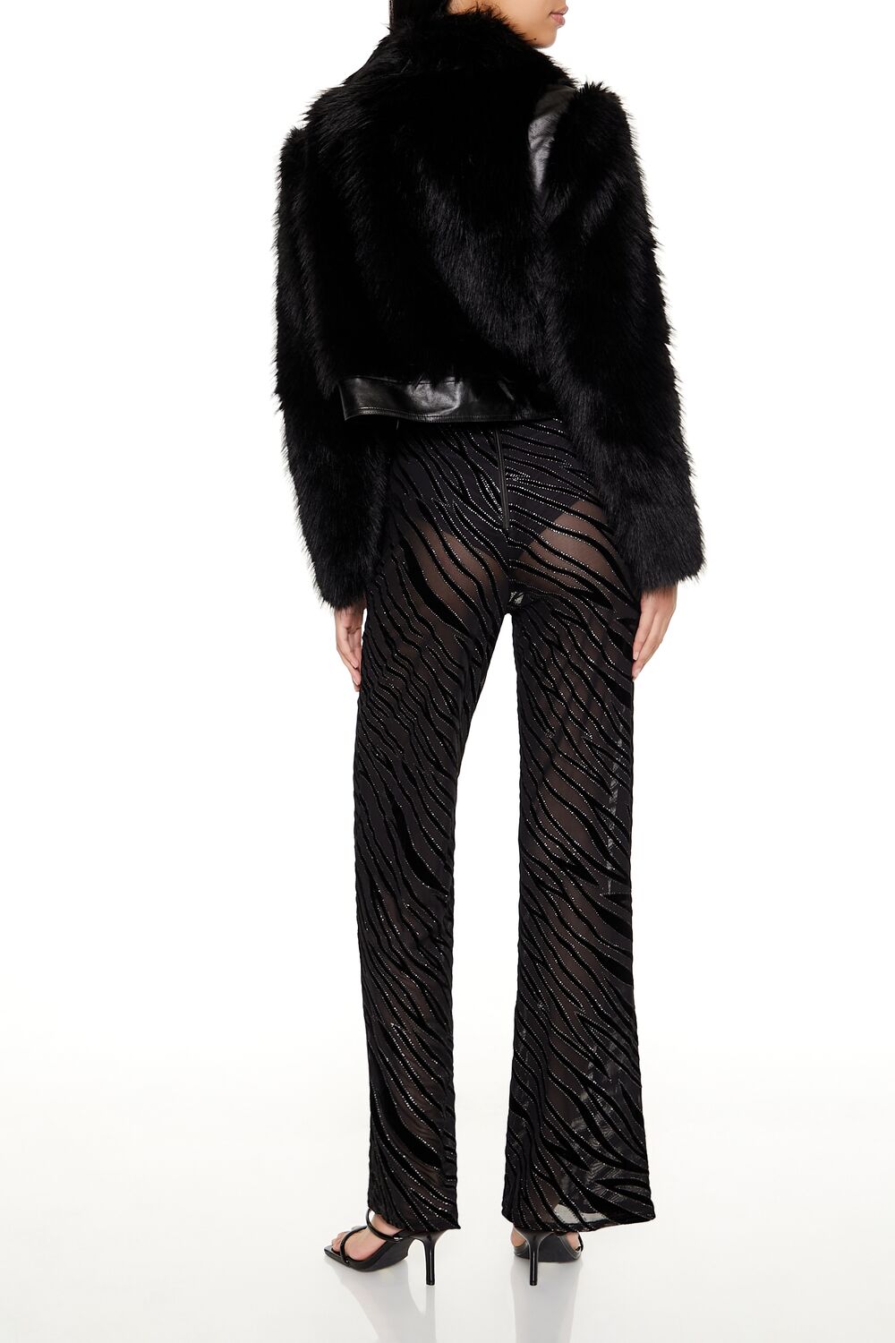 Sheer Sequin Zebra Flare Pants-Feelings Star