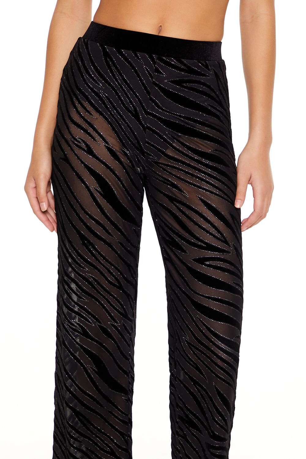 Sheer Sequin Zebra Flare Pants-Feelings Star