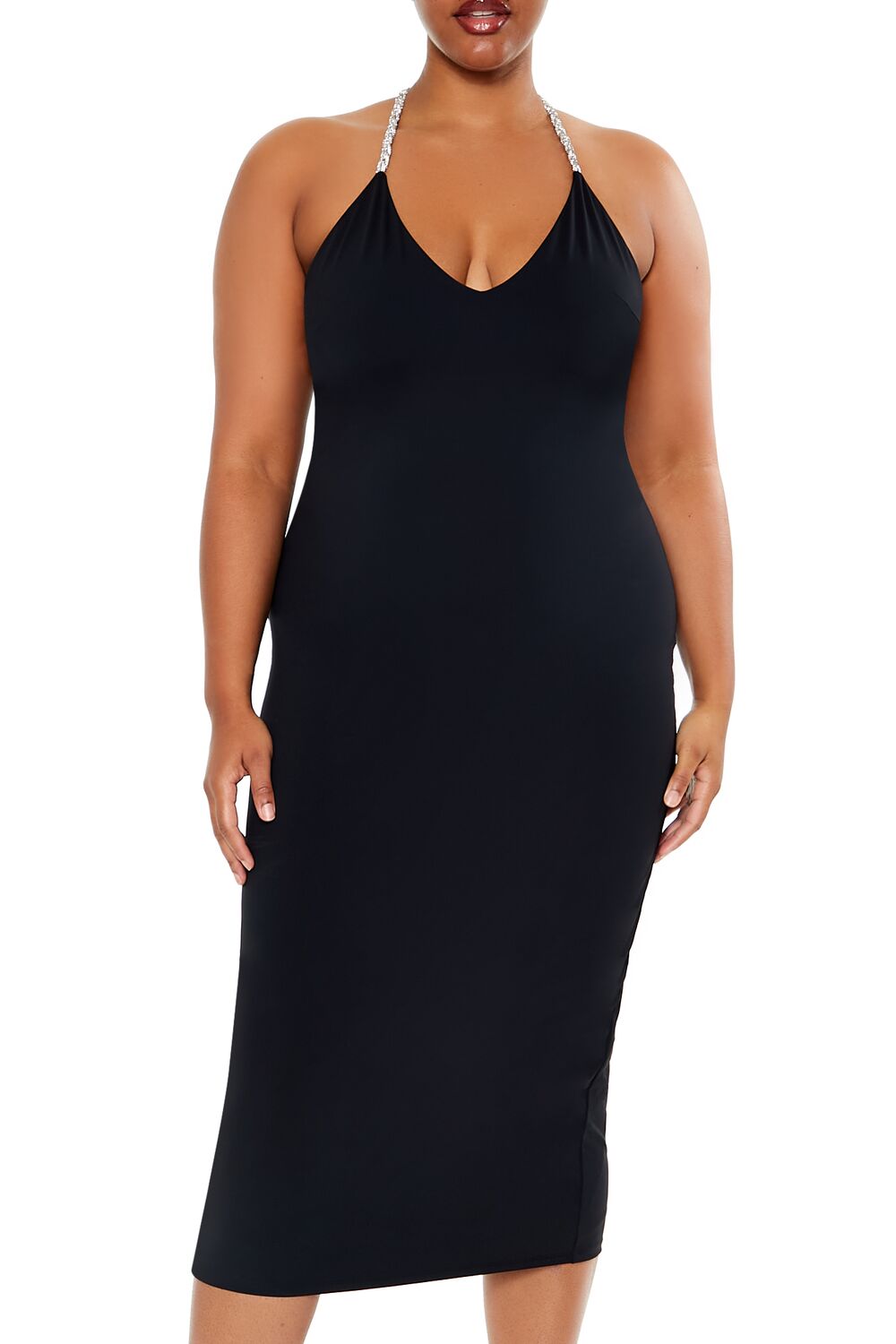 Plus Size Embellished Halter Maxi Dress-Feelings Star