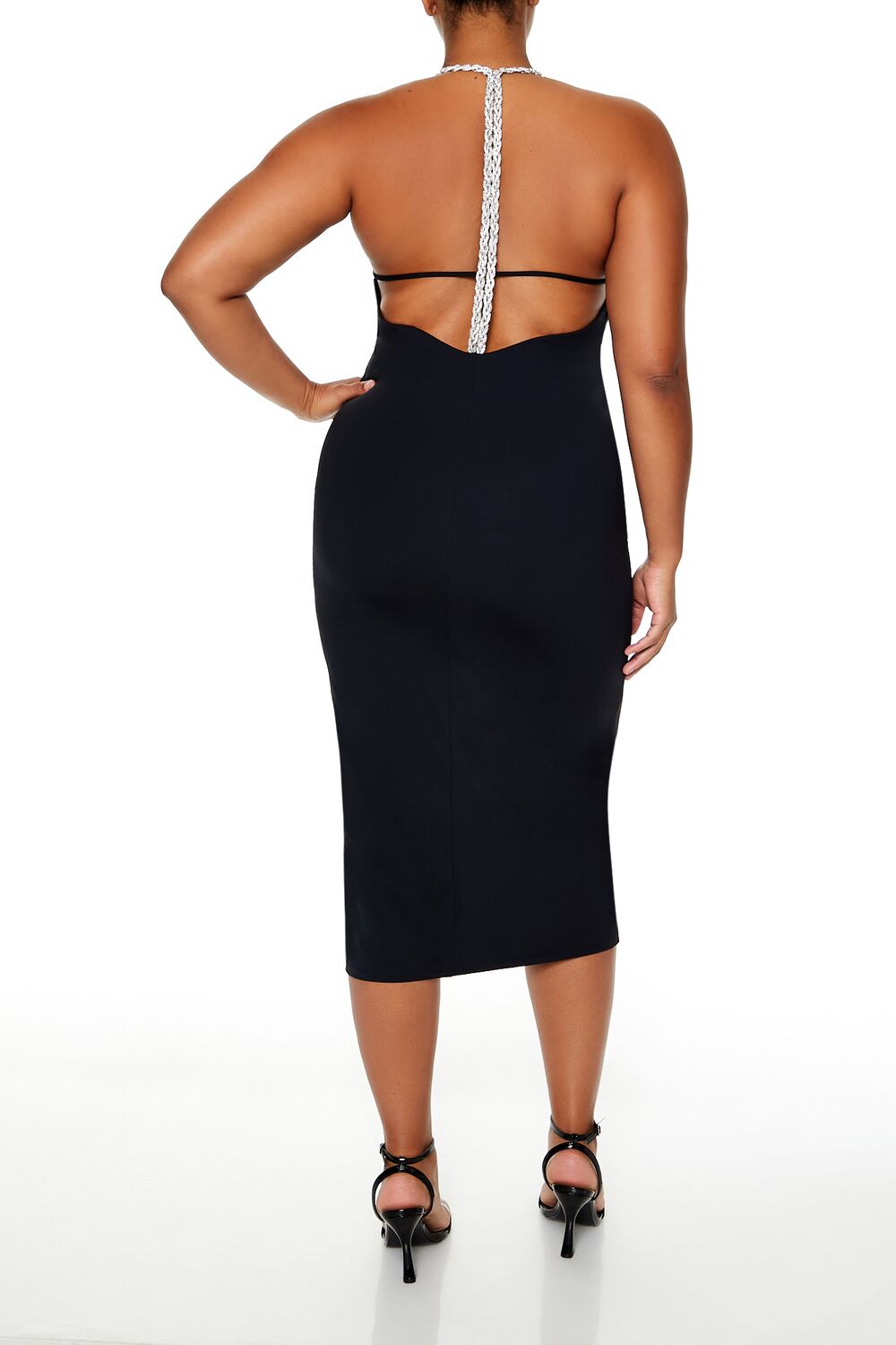 Plus Size Embellished Halter Maxi Dress-Feelings Star