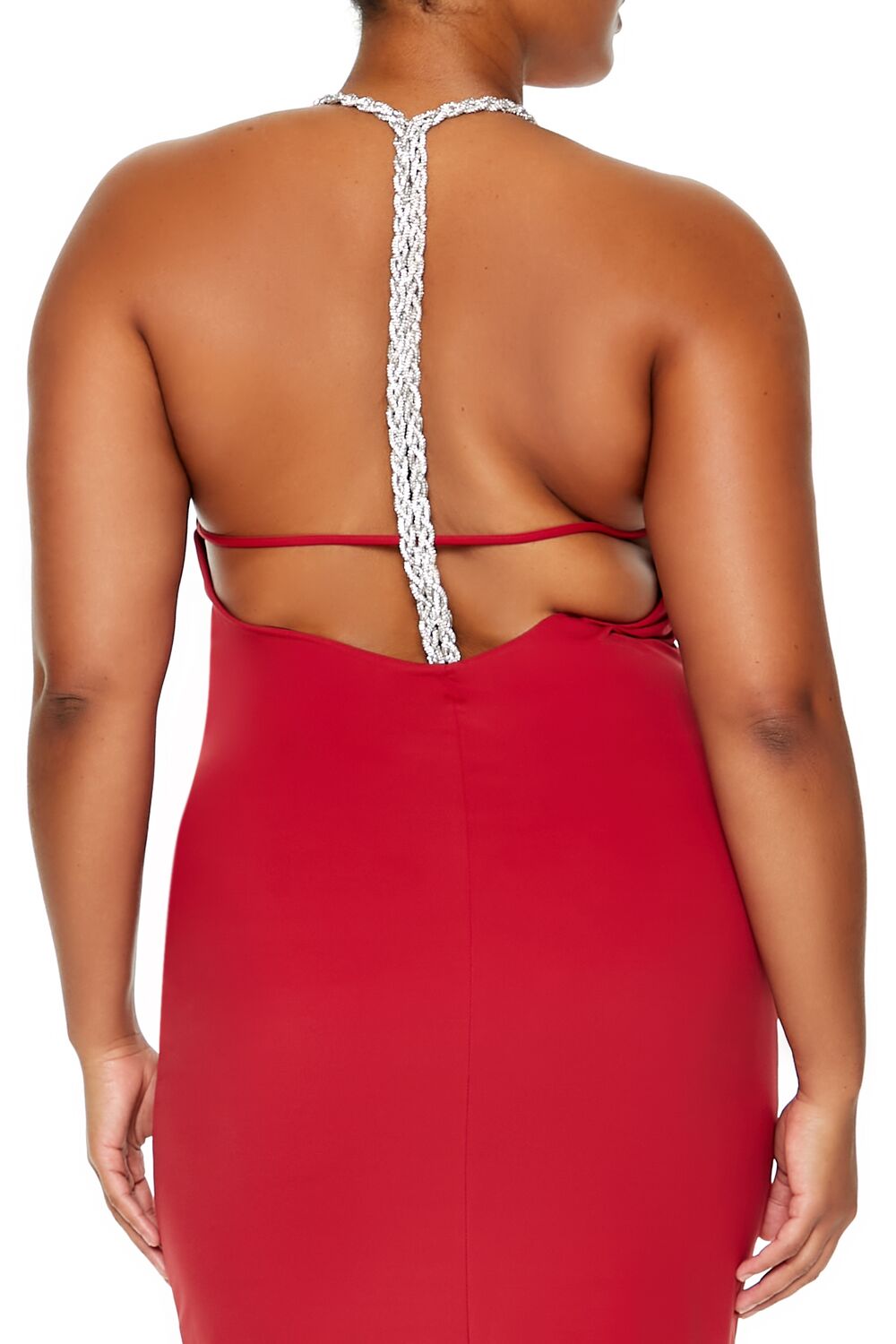 Plus Size Embellished Halter Maxi Dress-Feelings Star