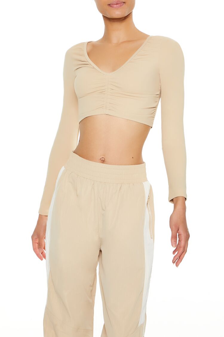 Active Ruched V-Neck Crop Top-Feelings Star
