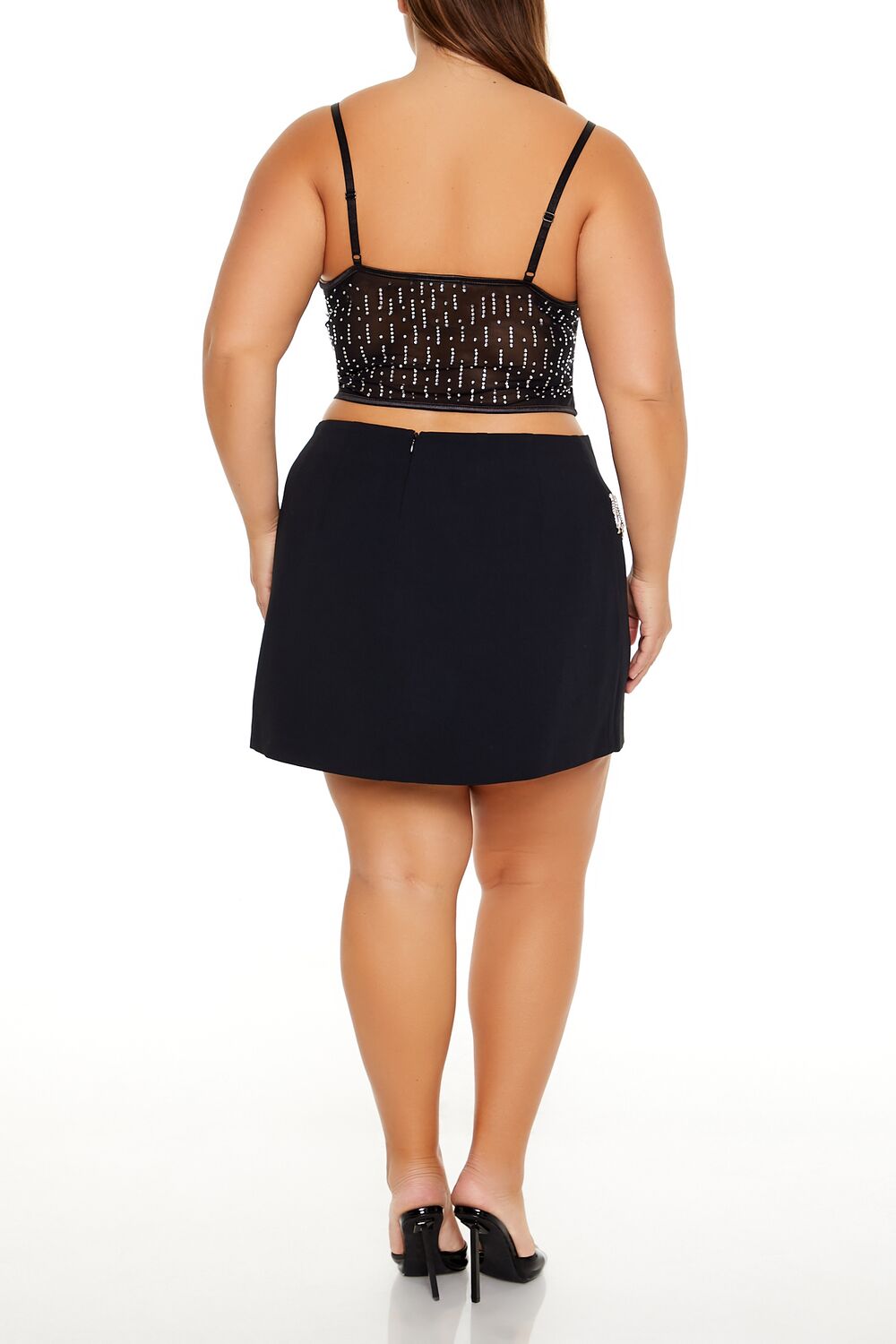 Plus Size Rhinestone-Fringe Mini Skirt-Feelings Star