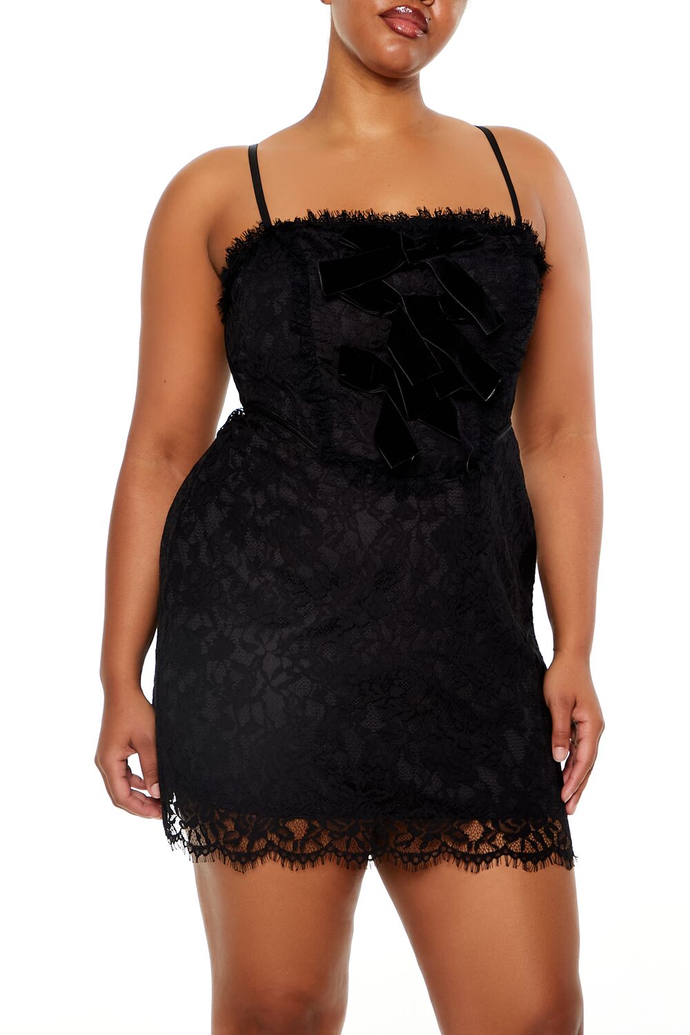 Plus Size Eyelash Lace Mini Dress-Feelings Star