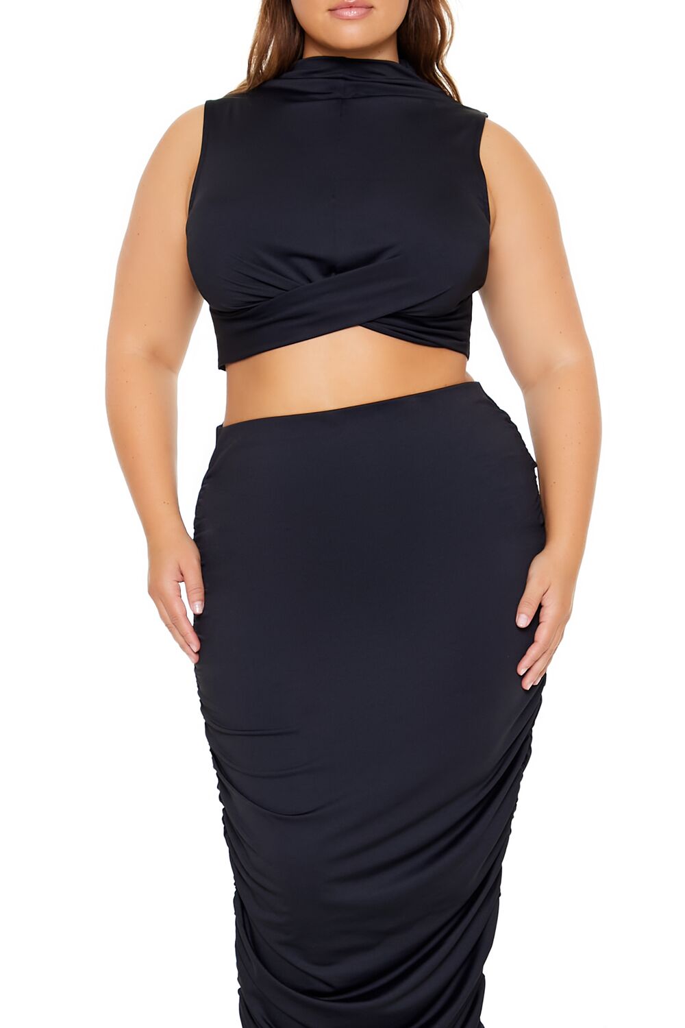 Plus Size Ruched Crop Top & Skirt Set-Feelings Star